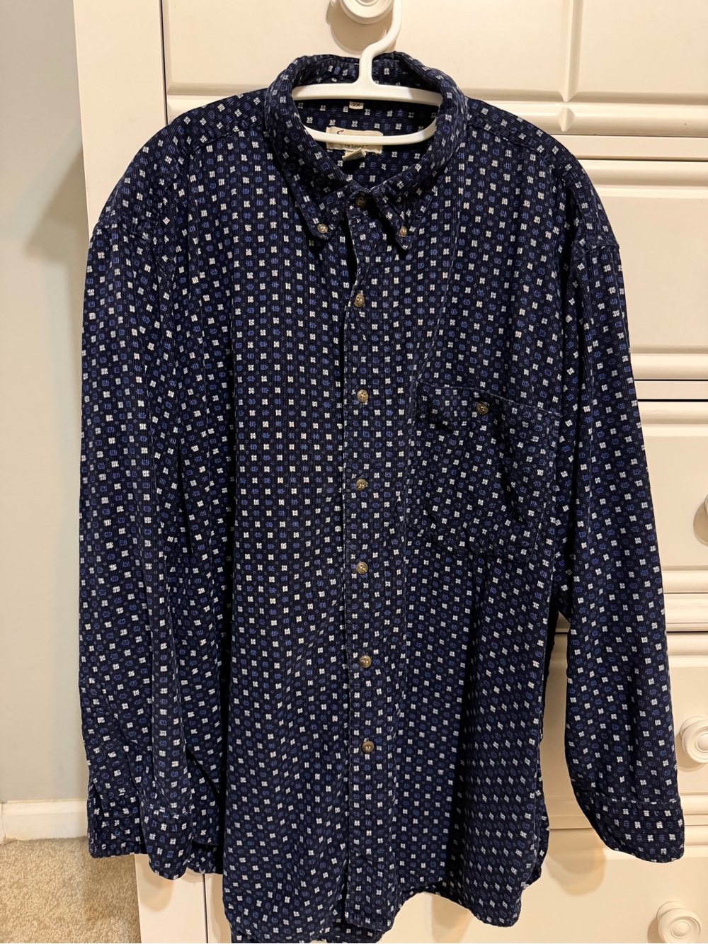 Classic Men's Navy Printed Corduroy Button-Down Shirt 2X